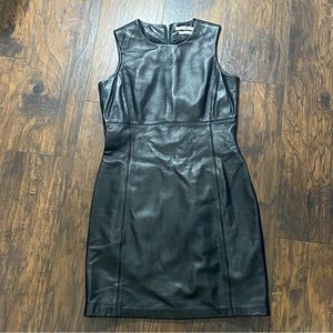 Vintage 90s y2k Black Leather sleveless back Zip Front Mini Dress size 4 Tommy